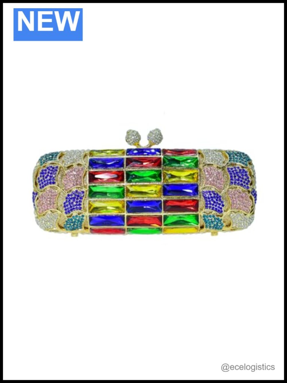 Rectangular Crystal Clutch Evening Handbag Rhinestone Party Purse with Chains